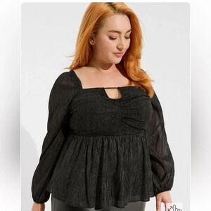 Torrid Black Peplum Keyhole Smocked Blouse, Women’s Size Large